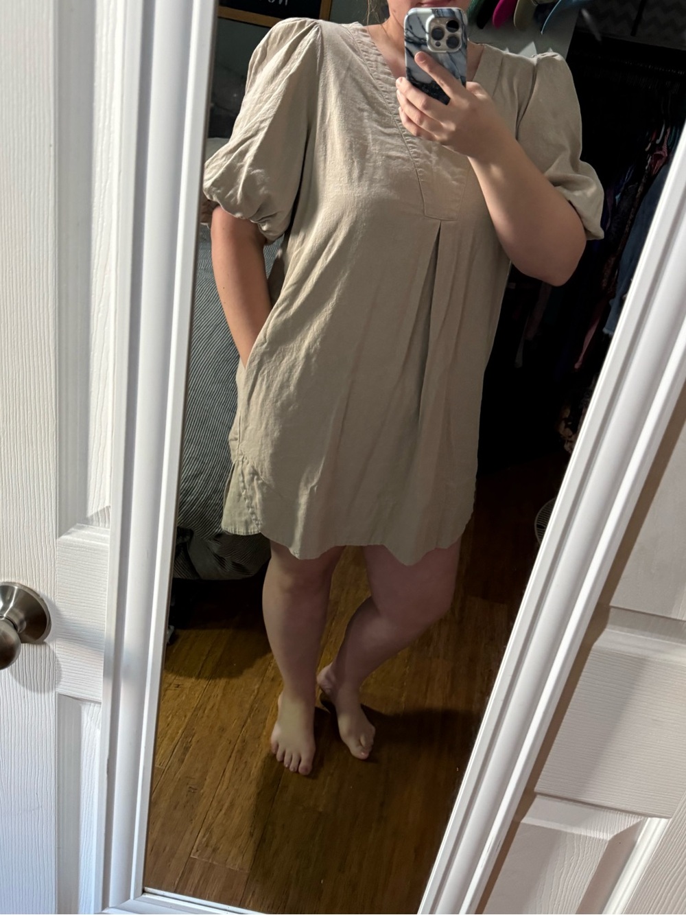 Cynthia Rowley Linen Blend Puff Sleeve Dress XL | Neutral Beige